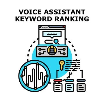 Voice assistant keyword ranking optimizing digital search strategy Stock Illustration