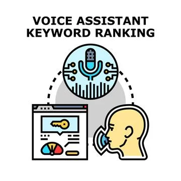 Voice assistant keyword ranking optimizing search performance Stock Illustration