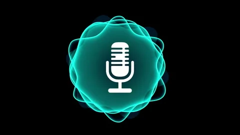Voice assistant microphone icon with glowing blue audio waves Stock Footage 321651148