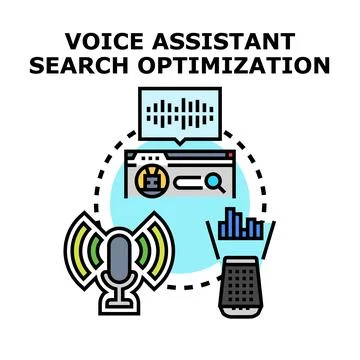 Voice assistant search optimization digital marketing concept Stock Illustration