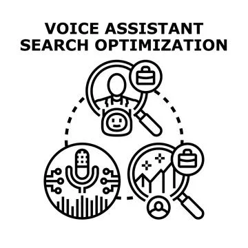 Voice assistant search optimization digital marketing concept Stock Illustration