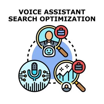 Voice assistant search optimization digital marketing concept Stock Illustration