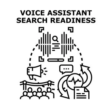 Voice assistant search readiness optimizing digital strategy Stock Illustration