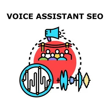 Voice assistant seo optimizing digital search strategy Illustrazione stock