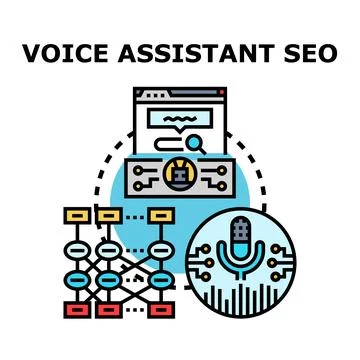 Voice assistant seo optimizing internet search engine strategy Stock Illustration