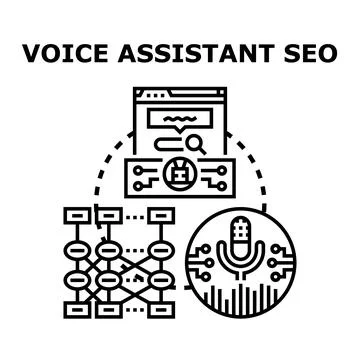 Voice assistant seo optimizing internet search engine strategy Illustrazione stock