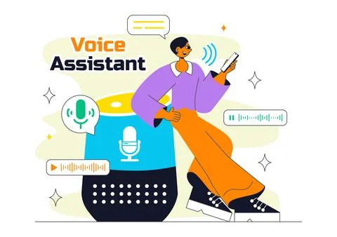 Voice Assistant Smart Devices Illustration Featuring Voice-Activated Digita.. Stock Illustration