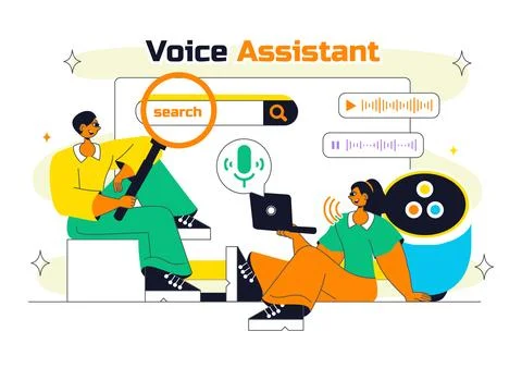 Voice Assistant Smart Devices Illustration Featuring Voice-Activated Digita.. Stock Illustration