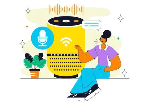 Voice Assistant Smart Devices Illustration Featuring Voice-Activated Digita.. Stock Illustration