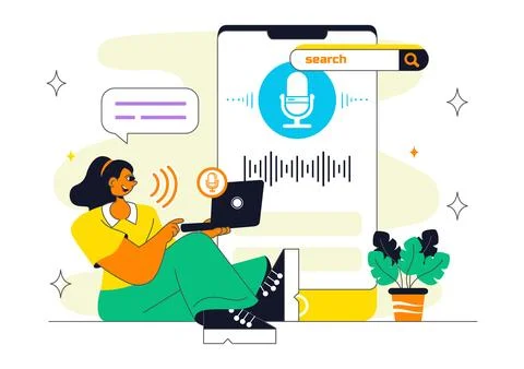 Voice Assistant Smart Devices Illustration Featuring Voice-Activated Digita.. Stock Illustration