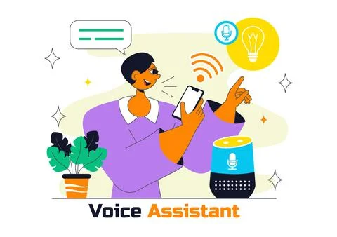Voice Assistant Smart Devices Illustration Featuring Voice-Activated Digita.. Stock Illustration