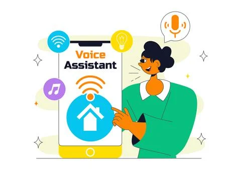 Voice Assistant Smart Devices Illustration Featuring Voice-Activated Digita.. Stock Illustration