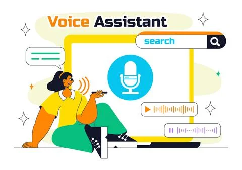 Voice Assistant Smart Devices Illustration Featuring Voice-Activated Digita.. Stock Illustration