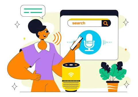 Voice Assistant Smart Devices Illustration Featuring Voice-Activated Digita.. Stock Illustration