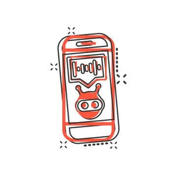 Voice assistant on smartphone icon in comic style. Sound record vector cartoo Stock Illustration