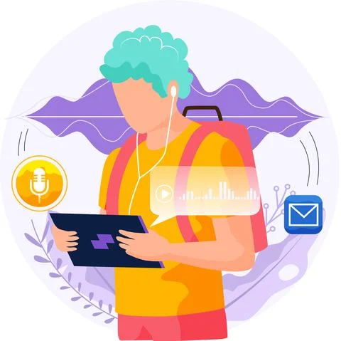 Voice assistant software agent perform tasks for user. Speaker recognition Stock Illustration