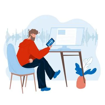 Voice Assistant Using Man On Smartphone Vector Illustrazione stock