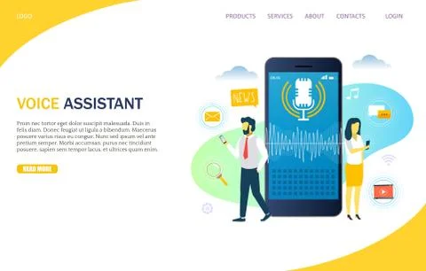 Voice assistant vector website landing page design template Stock Illustration