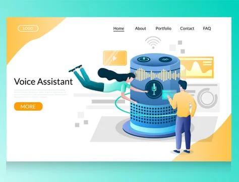 Voice assistant vector website landing page design template Stock Illustration