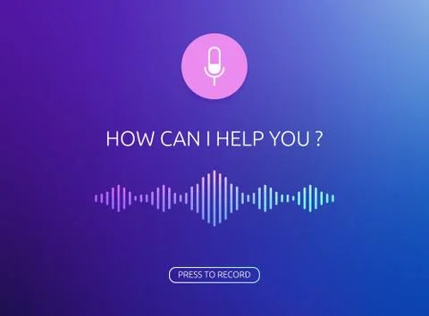 Voice assistant vector window template. Voice recognition soundwave illustration Illustrazione stock