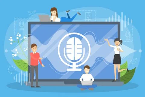 Voice assitant system in the laptop computer 스톡 일러스트