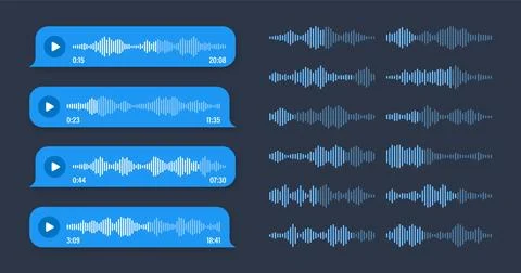 Voice, audio message, blue speech bubble. SMS text frame. Social media chat or Stock Illustration