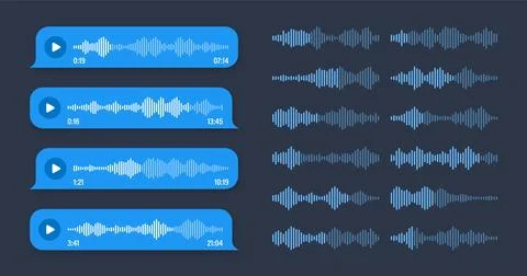 Voice, audio message, blue speech bubble. SMS text frame. Social media chat or Stock Illustration