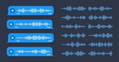 Voice, audio message, blue speech bubble. SMS text frame. Social media chat or Illustrazione stock