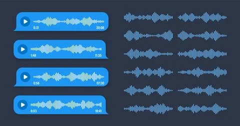 Voice, audio message, blue speech bubble. SMS text frame. Social media chat or Stock Illustration