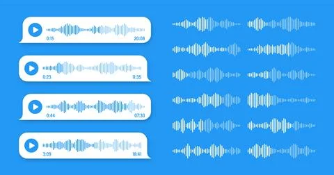Voice, audio message, blue speech bubble. SMS text frame. Social media chat or Stock Illustration