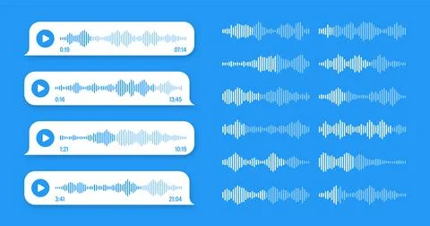Voice, audio message, blue speech bubble. SMS text frame. Social media chat or Stock Illustration