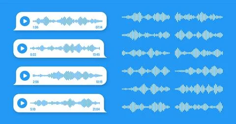 Voice, audio message, blue speech bubble. SMS text frame. Social media chat or Stock Illustration