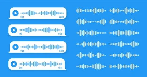 Voice, audio message, blue speech bubble. SMS text frame. Social media chat or Stock Illustration