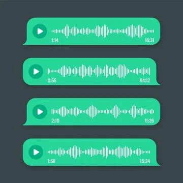 Voice, audio message, green speech bubble. SMS text frame. Social media chat or Illustrazione stock