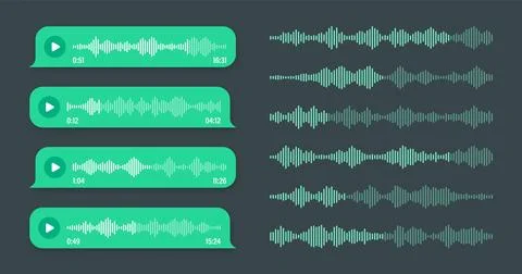 Voice, audio message, green speech bubble. SMS text frame. Social media chat or Illustrazione stock
