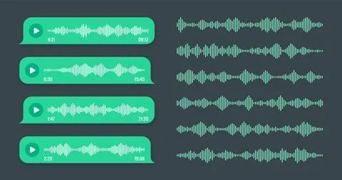 Voice, audio message, green speech bubble. SMS text frame. Social media chat or Stock Illustration