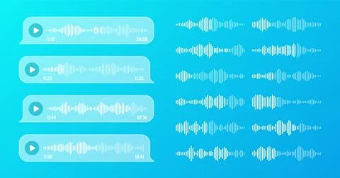 Voice, audio message, transparent speech bubbles. SMS text frame. Social media Stock-Illustration