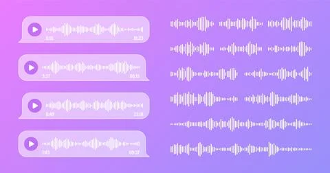 Voice, audio message, transparent speech bubbles. SMS text frame. Social media 스톡 일러스트