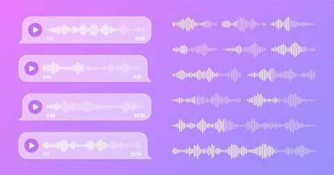 Voice, audio message, transparent speech bubbles. SMS text frame. Social media Stock Illustration