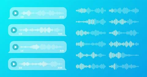Voice, audio message, transparent speech bubbles. SMS text frame. Social media Illustrazione stock