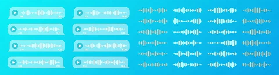Voice, audio message, transparent speech bubbles. SMS text frame. Social media Illustrazione stock