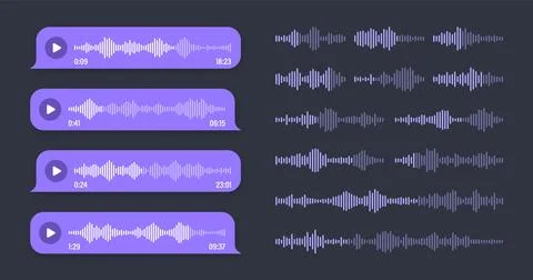 Voice, audio message, violet speech bubble. SMS text frame. Social media chat or Stock Illustration