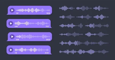 Voice, audio message, violet speech bubble. SMS text frame. Social media chat or Stock Illustration