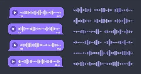 Voice, audio message, violet speech bubble. SMS text frame. Social media chat or Stock Illustration