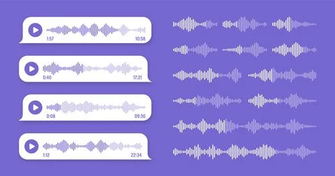 Voice, audio message, violet speech bubble. SMS text frame. Social media chat or Stock Illustration