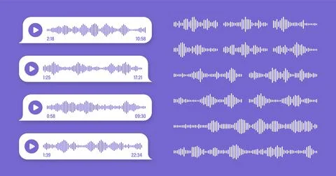 Voice, audio message, violet speech bubble. SMS text frame. Social media chat or Illustrazione stock