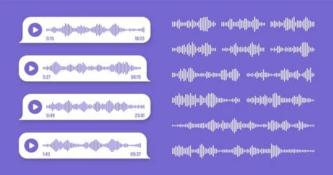 Voice, audio message, violet speech bubble. SMS text frame. Social media chat or Stock Illustration