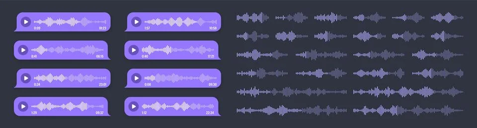 Voice, audio message, violet speech bubble. SMS text frame. Social media chat or Stock Illustration