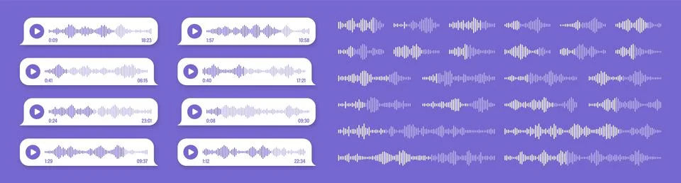 Voice, audio message, violet speech bubble. SMS text frame. Social media chat or Stock Illustration