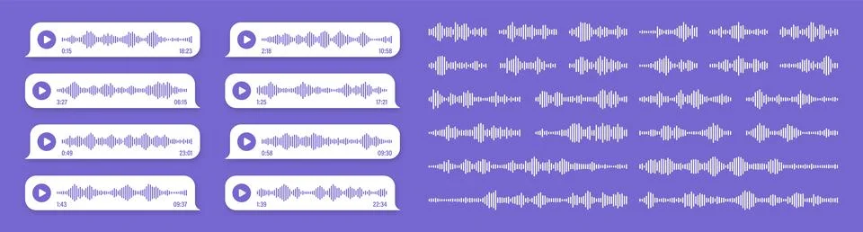 Voice, audio message, violet speech bubble. SMS text frame. Social media chat or Illustrazione stock